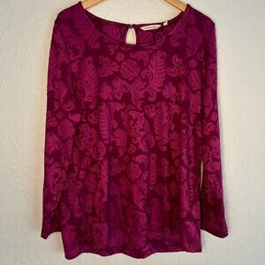 Soft Surroundings Fuchsia Jacquard Long Sleeve Top Fall Cozy Berry Pink Large